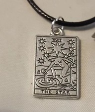 THE STAR  tarot card necklace - metal pendant on 17" PU cord  - Witch Wicca