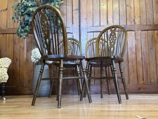 Quality Set of 4 English Oak Wheelback Dining Chairs  Rustic Kitchen Chairs