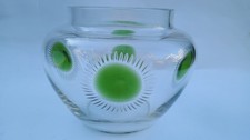 English Arts & Crafts Glass Bowl Vase indented Cut Sun Motifs Stuart & Sons Webb
