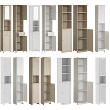 Bathroom Cabinet Tallboy Cupboard Standing Storage White Furniture Mirror Unit