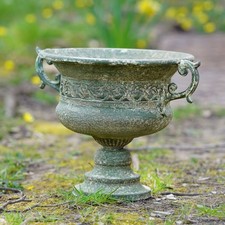 Wrought Iron Vase w Handles Green | Urn Vintage Ornament Antique Planter Garden