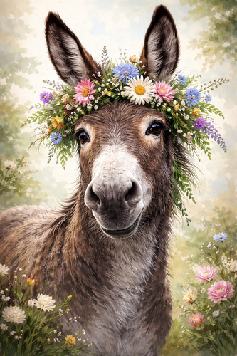 Cute donkey flower crown farm - flower,