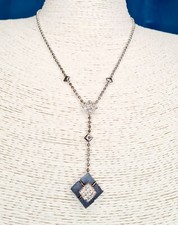 Solena Pendant Drop Necklace, Blue Grey with Diamantes, Silver Toned Chain