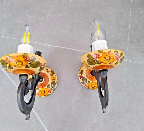 Pair vintage porcelain lamp - vintage,