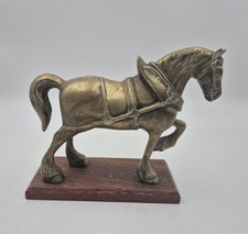 Heavy Brass Draught Shire Horse Model Mounted On Wood Plinth Display Door Stop