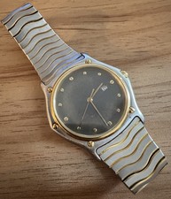 Men’s Ebel Swiss Watch SS/18k Bezel 35mm Case Classic Wave Model Patina Dial