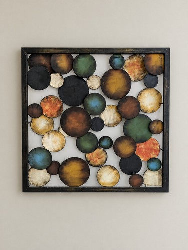 Large framed metal disc - disc, wall