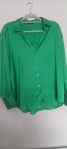 Zara green satin effect long - effect,