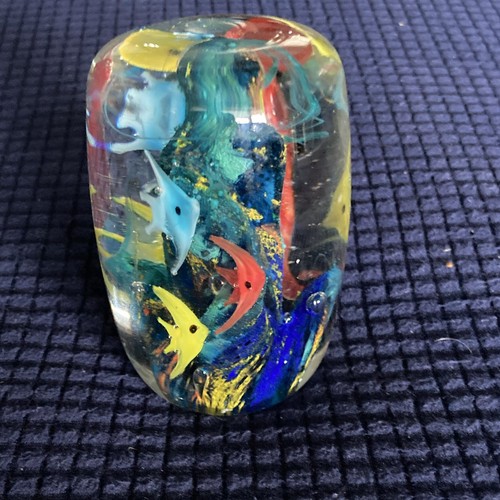Glass paperweight fish coral - glass,