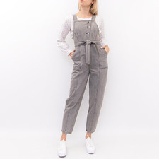 White Stuff Womens Dungaree Grey Denim Jumpsuit Cotton Ladies Tie Belt Pockets