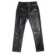 M&S Trousers Size UK 10 Black Faux Leather Grunge Biker Rock Sexy Punk Vegan