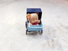 Vintage Miniature Doll House Teddy Bear Sitting In Teddy Ride Stroller Toy202