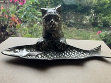 Early 20th Century European Cat & Fish Supper Pen Rest Desk Tidy Trinket Dish