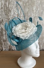 Jacques Vert Fascinator Turquoise Blue & Ivory Wedding Races Special Occasion