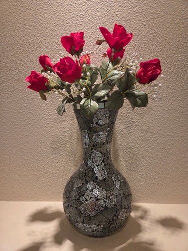 Mosaic silvertone vase mirror - silvertone,
