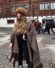 ZARA BROWN JACQUARD KNIT CAPE