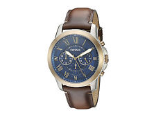 *NEW* MENS FOSSIL GRANT ROSE GOLD BROWN CHRONO BLUE LEATHER WATCH - FS5150