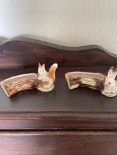 2 Hornsea Pottery Fauna Posy Vase Vintage featuring squirrel and rabbit by log 