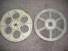 2 X 35mm KALEE STYLE METAL CINEMA FILM REELS 14 3/4 INCH DIA 1/2 INCH CENTRE.
