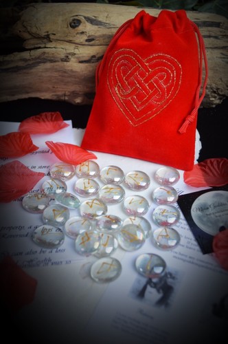 Glass rune stones bag - &,