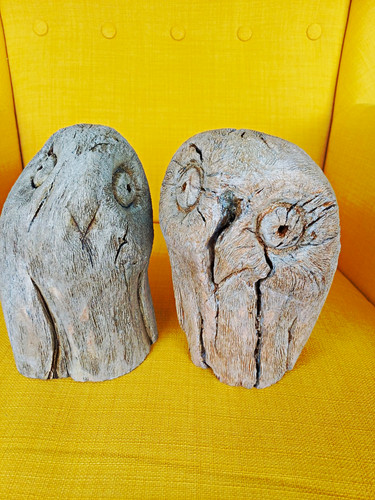 Pair hand carved driftwood - of,