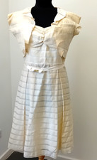KATE COOPER Size 12 Women's Cream / Ivory Cotton & Silk Stripe Dress & Jacket