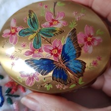 Vintage Kigu Powder Compact: Butterfly & Floral Design, Gold Accents