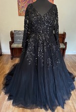 Island Bridal Black sleeves corset Sparkle Wedding Dress Gown Corset Sz 18 20 22