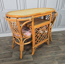 Retro Vintage Bamboo & Rattan Cane Compact Bistro Table & 2 Chairs – Mid Century