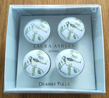 LAURA ASHLEY Set of 4 Aviary Garden Drawer Pulls Ceramic NEW, BOXED!