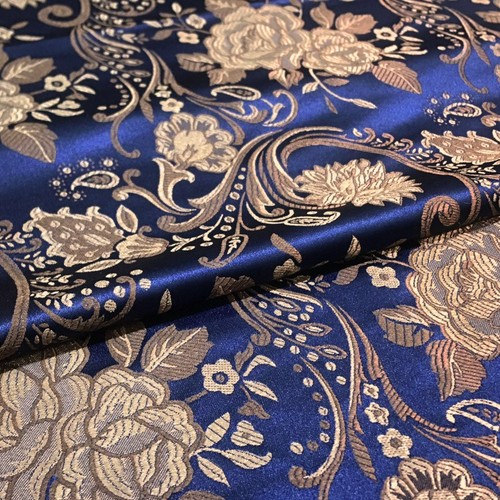 Navy taupe floral satin - floral,