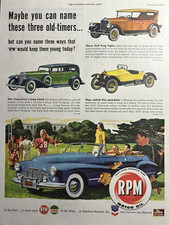 1947 RPM Motor Oil Chevron Old Timers Cars Pure Parafin Base Vintage Print Ad