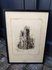 Antique Authentic Original Etching Signed by R A Riseley York Minster York 1927