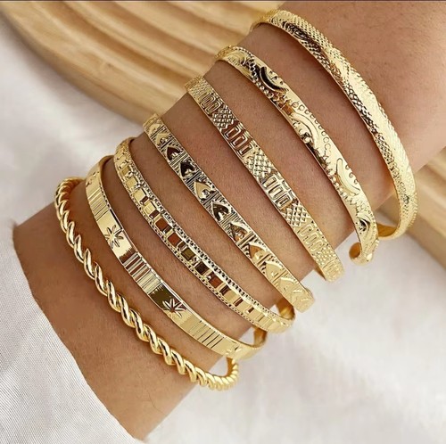 Golden tone open bangle - golden,