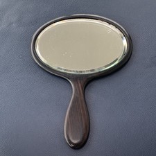 Antique Hand Mirror Black Ebony Wood Bevelled Silver Glass Scrying Catoptromancy