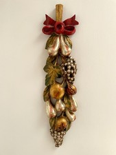 Superb Vintage Wood Wooden Hand Carved 50cm Fruit Garland Wall Plaque Carving VG