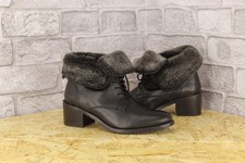 BLACK LEATHER FAUX FUR TRIM ANKLE BOOTS SIZE 3 / 36 BY FAITH GOOD USED CON