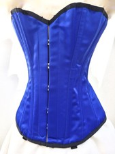 Vollers Sapphire Blue Satin Corset Front Busk Back Laces S12 New Burlesque!