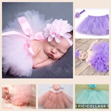 Baby Girls Newborn Tutu Skirt & Headband Set Photo Shoot Prop Pink Red Lilac