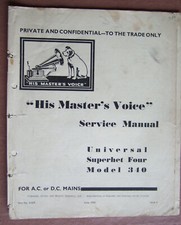 1935 HMV Vintage Valve Radio Service Manual for Model 340.