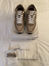 Genuine Jimmy Choo Taupe & White Memphis Trainers Size: 6.5 (39.5)