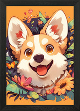 Happy Corgi with Floral