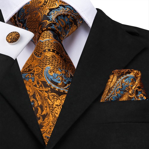 Gold paisley mens silk tie - paisley,