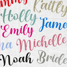 Personalised Iron On Names Script Font Glitter Matte Custom Heat Transfer Vinyl