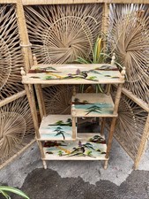 Vintage 4 Tier Wot Not Shelving Display Unit Faux Bamboo Japanese oriental Scene