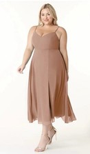 NWT Azazie Clarissa size 14 champagne rose tea length bridesmaid dress wedding