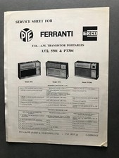 Ferranti  FM/AM Portable  Radio Models 1372, 5501 & PT304 Service Sheet