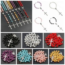 8mm Beads Jesus Crucifix Saints Cross Necklace Rosary Beads Necklace Bracelet