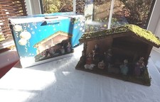 Vintage Wooden Nativity Set With Eight Fixed Porcelain Figures