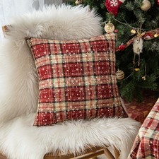 Christmas Plaid Cushion Cover Tartan Throw Sofa Pillow Case Xmas Table Decor UK